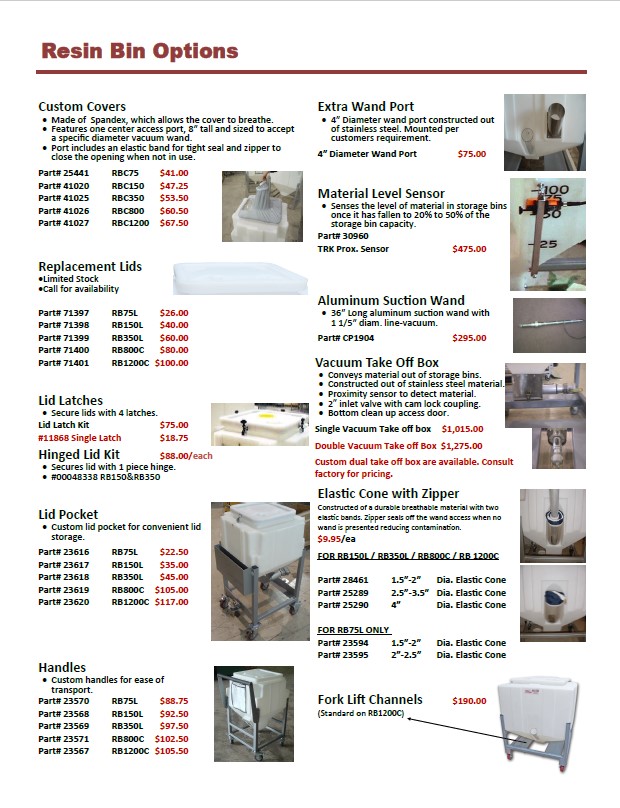 Click to download the Resin Bin Options Sheet Resin Bin Options Sheet